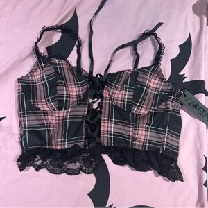 Dolls kill crop top pink plaid NWT